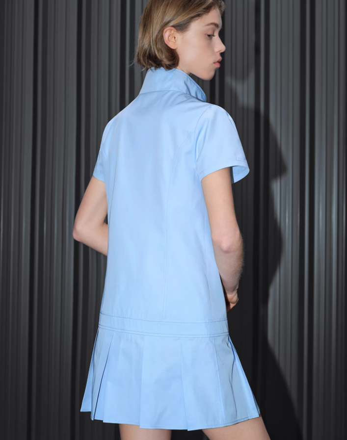 Sky Pleat Mini Dress