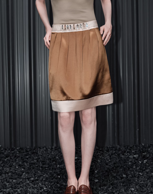 Khaki Lantern Midi Skirt